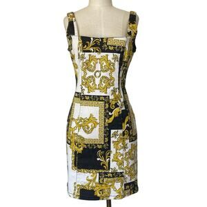 Denim dress small Grecian Mobwife Regal Gold chain link mosaic Apron Denim Mp/D